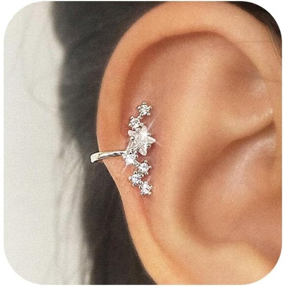 Star Right Non Piercing Rhinestone Star Clip on Earring Cartilage Jewelryt Gift - Picture 1 of 9